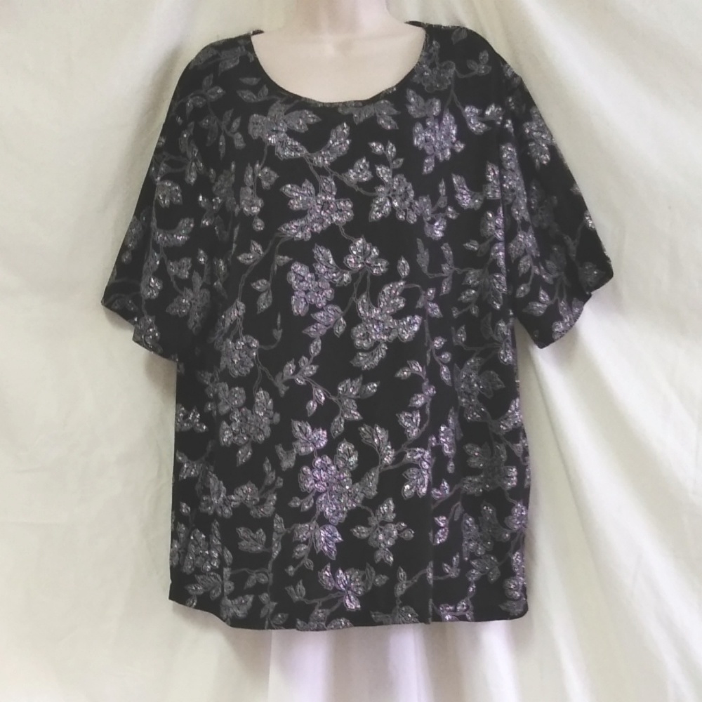 Kathie Lee Woman Plus Size Top 26/26W Black Silver
